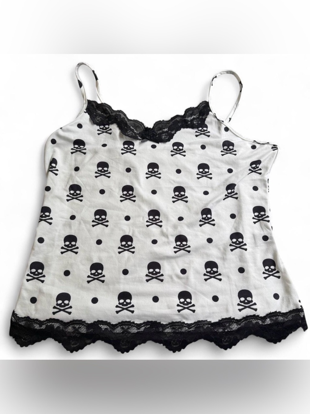 White Black Skull & Polka Dot Lace Trim Cami Tank brand new